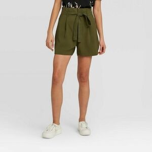 a new day Mid-Rise Paperbag Shorts Olive Green Women's